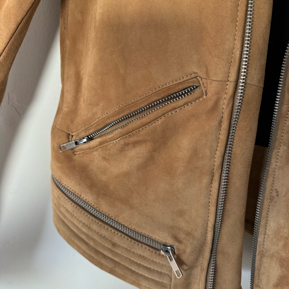 Maje Tan Caramel Brown Goat Suede Women's Biker Jacket Size 40 - Picture 4 of 12